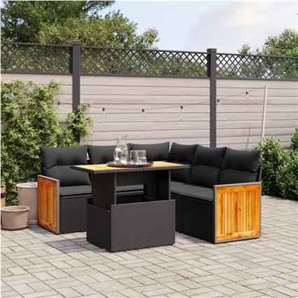 vidaXL 6 pcs conjunto sofás de jardim c/ almofadões vime PE preto