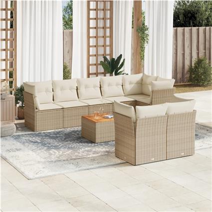 vidaXL 9 pcs conjunto de sofás p/ jardim com almofadões vime PE bege