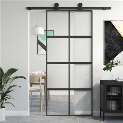 vidaXL Porta deslizante 90x205 cm vidro temperado e alumínio preto