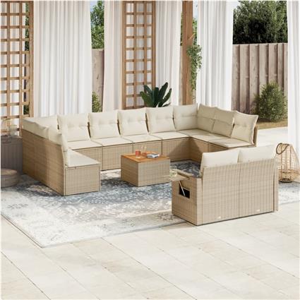 vidaXL 13 pcs conjunto de sofás p/ jardim com almofadões vime PE bege