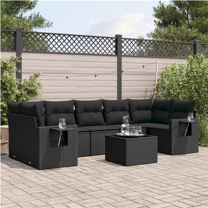 vidaXL 8 pcs conjunto sofás de jardim com almofadões vime PE preto