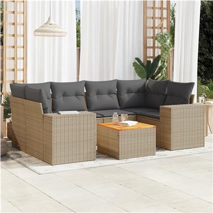 vidaXL 7 pcs conjunto de sofás p/ jardim com almofadões vime PE bege