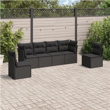 vidaXL 6 pcs conjunto sofás de jardim c/ almofadões vime PE preto