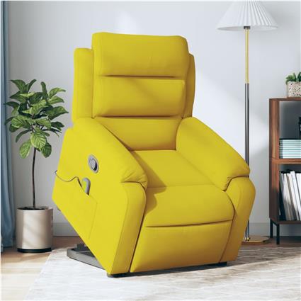 vidaXL Poltrona elevatória de massagens veludo amarelo