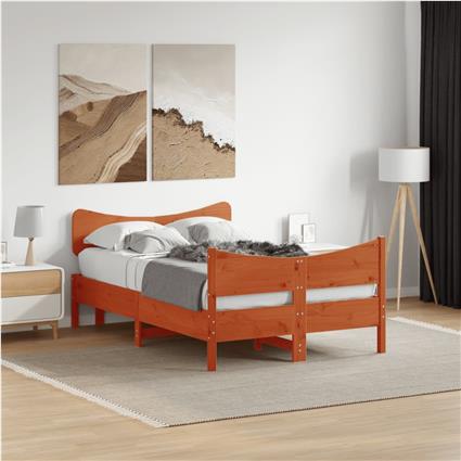 vidaXL Estrutura cama c/ cabeceira 120x190cm pinho maciço castanho-mel
