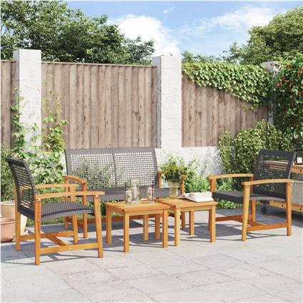 vidaXL 5 pcs conj. lounge para jardim vime PE e madeira acácia preto