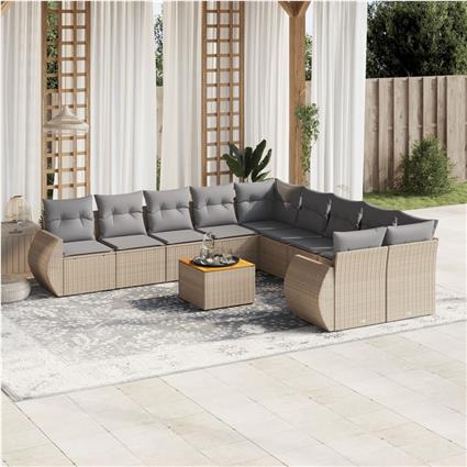 vidaXL 11 pcs conjunto sofás de jardim c/ almofadões vime PE bege