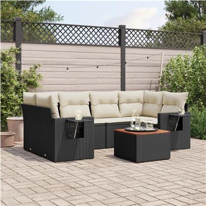 vidaXL 7 pcs conjunto de sofás p/ jardim c/ almofadões vime PE preto
