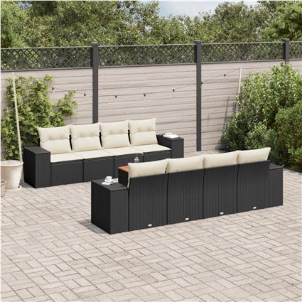vidaXL 9 pcs conjunto de sofás p/ jardim c/ almofadões vime PE preto