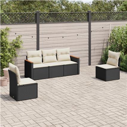 vidaXL 5 pcs conjunto sofás de jardim com almofadões vime PE preto