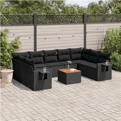 vidaXL 10 pcs conjunto sofás de jardim c/ almofadões vime PE preto