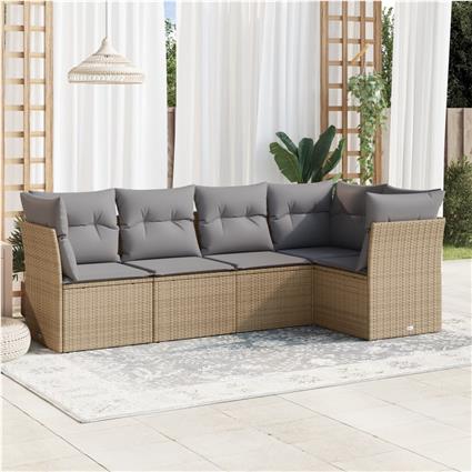 vidaXL 5 pcs conjunto de sofás p/ jardim com almofadões vime PE bege