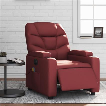 vidaXL Poltrona massagens reclin. elétrica couro artif. vermelho-tinto