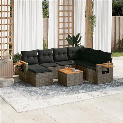 vidaXL 8 pcs conjunto sofás de jardim c/ almofadões vime PE cinzento
