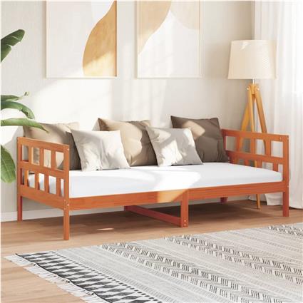 vidaXL Sofá-cama 90x190 cm madeira de pinho maciça castanho cera