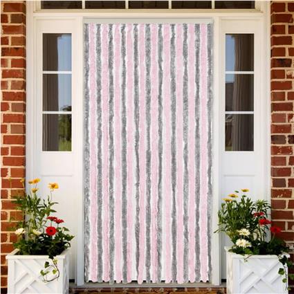 vidaXL Cortina anti-insetos 90x200 cm chenille cinza-prateado e rosa
