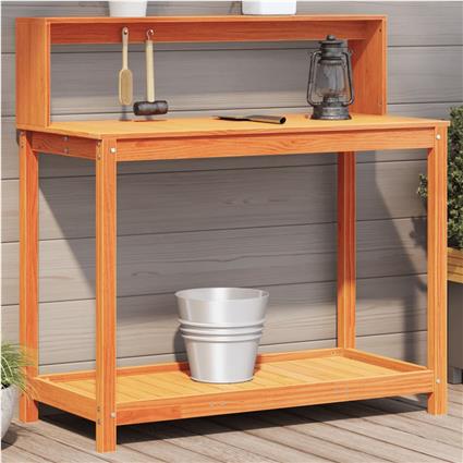 vidaXL Mesa de jardinagem c/ prateleiras madeira pinho maciça castanho
