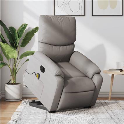 vidaXL Poltrona elétrica elevatória massagens tecido cinza-acastanhado
