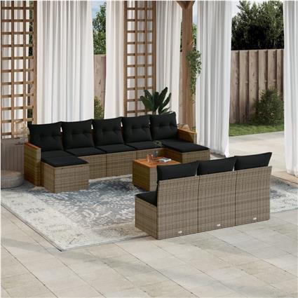 vidaXL 11 pcs conjunto sofás de jardim c/ almofadões vime PE cinzento