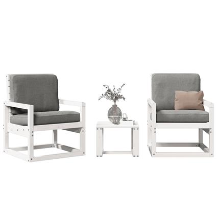 vidaXL 3 pcs conjunto lounge de jardim madeira de pinho maciça branco