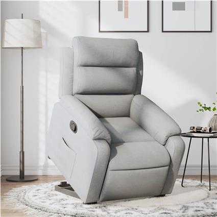 vidaXL Poltrona reclinável elevatória tecido cinzento-claro
