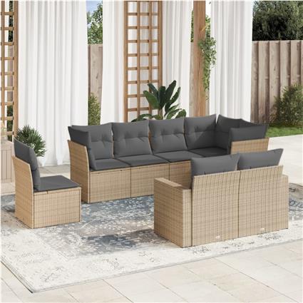 vidaXL 8 pcs conjunto de sofás p/ jardim com almofadões vime PE bege
