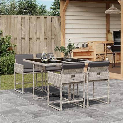vidaXL 5 pcs conjunto de jantar p/ jardim c/ almofadões cinzento claro