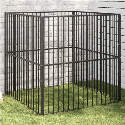 vidaXL Parque para cães com 4 painéis aço galvanizado preto