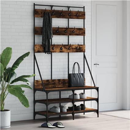 vidaXL Bengaleiro c/ arrumação de calçado 100x40x184cm carvalho fumado