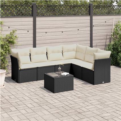 vidaXL 7 pcs conjunto de sofás p/ jardim c/ almofadões vime PE preto