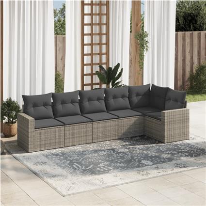 vidaXL 6 pcs conjunto sofás de jardim com almofadões vime cinzento