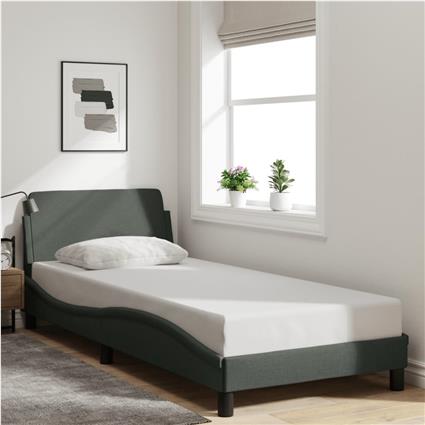 vidaXL Estrutura de cama c/ cabeceira tecido 90x190 cm cinza-escuro