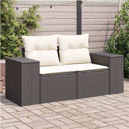 vidaXL Sofá de jardim com almofadões 2 lugares vime PE preto