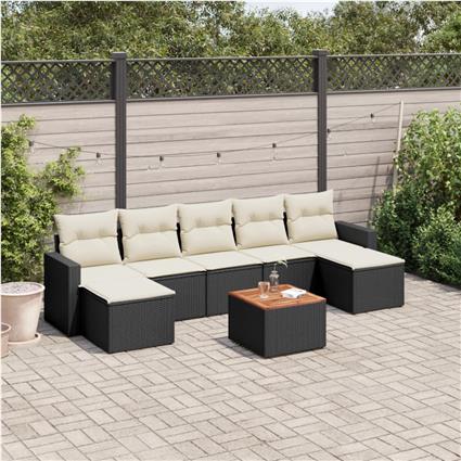vidaXL 8 pcs conjunto sofás de jardim com almofadões vime PE preto