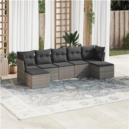 vidaXL 7 pcs conjunto sofás p/ jardim c/ almofadões vime PE cinzento