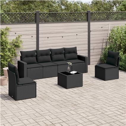vidaXL 7 pcs conjunto de sofás p/ jardim c/ almofadões vime PE preto