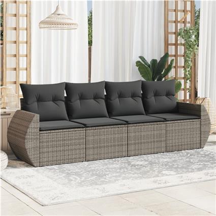 vidaXL 4 pcs conjunto sofás de jardim c/ almofadões vime PE cinzento