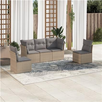 vidaXL 5 pcs conjunto de sofás p/ jardim com almofadões vime PE bege