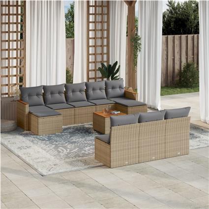 vidaXL 11 pcs conj. sofás jardim c/ almofadões vime PE bege misturado