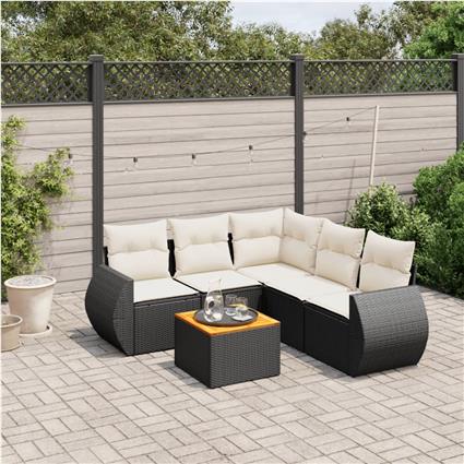 vidaXL 6 pcs conjunto sofás de jardim c/ almofadões vime PE preto