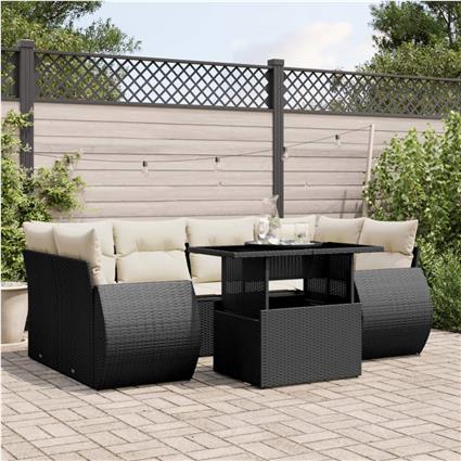 vidaXL 7 pcs conjunto de sofás p/ jardim c/ almofadões vime PE preto