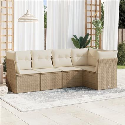 vidaXL 5 pcs conjunto de sofás p/ jardim com almofadões vime PE bege