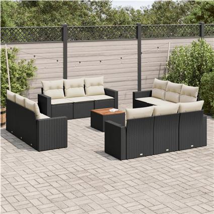vidaXL 13 pcs conjunto de sofás de jardim com almofadões vime PE preto