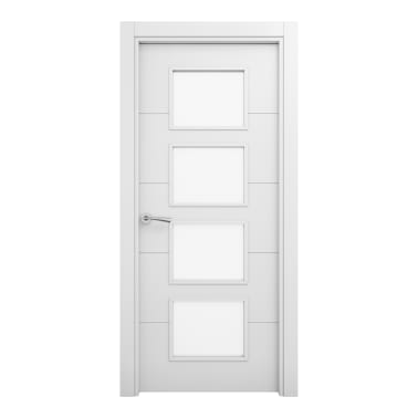 Porta maciça envidraçada lacada branca LOR 75 cm direita com moldura GEOM