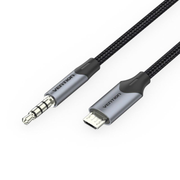 Cabo de Áudio Vention BDGBG/ MicroUSB Macho - Jack 3,5 Macho/ 1,5m/ Preto