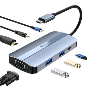 Docking USB Tipo-C Leotec LEDS04/ 2xUSB/ 1xUSB Tipo-C/ 1xUSB Tipo-C PD/ 1xHDMI/ 1xVGA/ 1xÁudio/ Azul