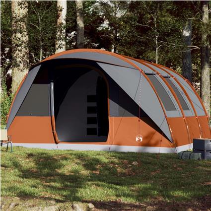 vidaXL Tenda familiar túnel p/ 7 pessoas impermeável cinzento/laranja