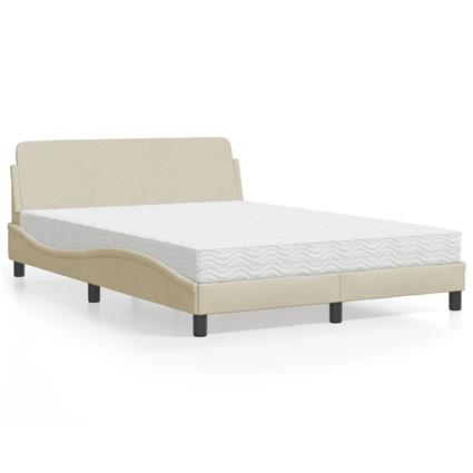 vidaXL Cama com colchão 140x190 cm tecido cor creme