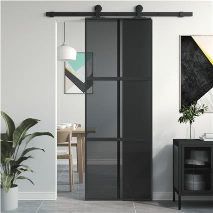 vidaXL Porta deslizante 76x205 cm vidro temperado e alumínio preto