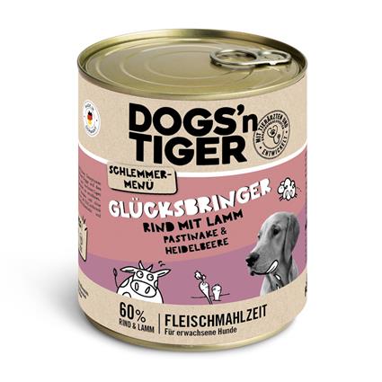 Dogs'n Tiger menu gourmet para cães 12 x 800 g - Pack económico  - Vaca com cordeiro, pastinaca e amoras